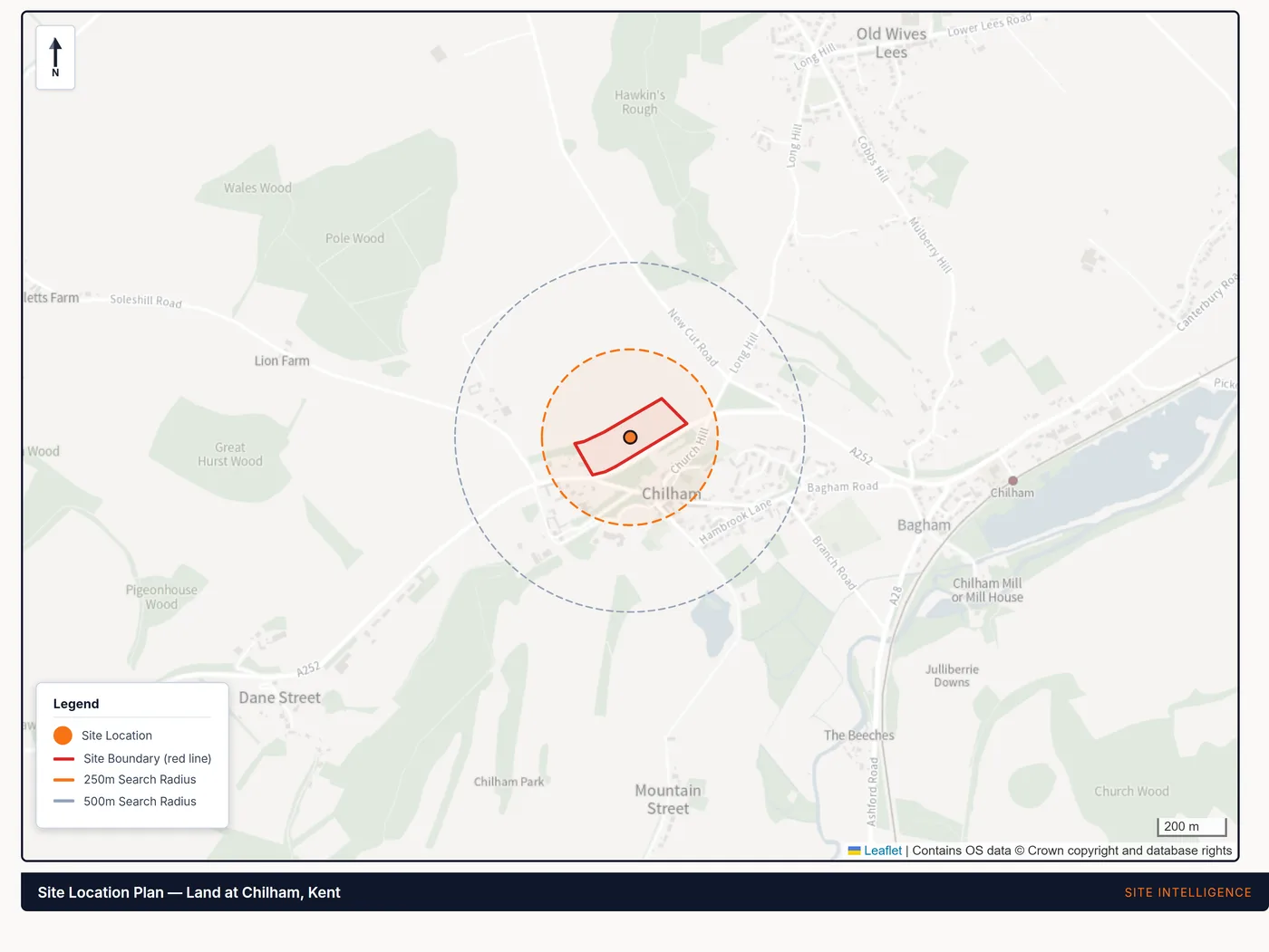 Site location in its settlement and highway context